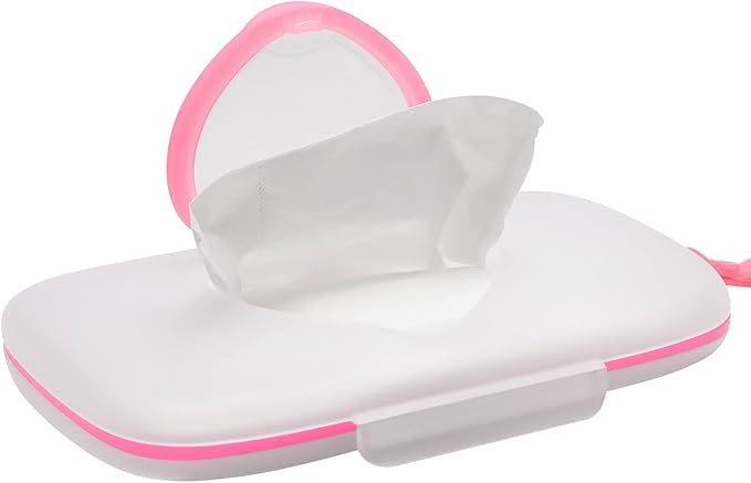 Portable Wipe Box Compact Wet Wipes Dispenser for Travel Refillable Container with Silicone Seal for Diaper Bag Pink