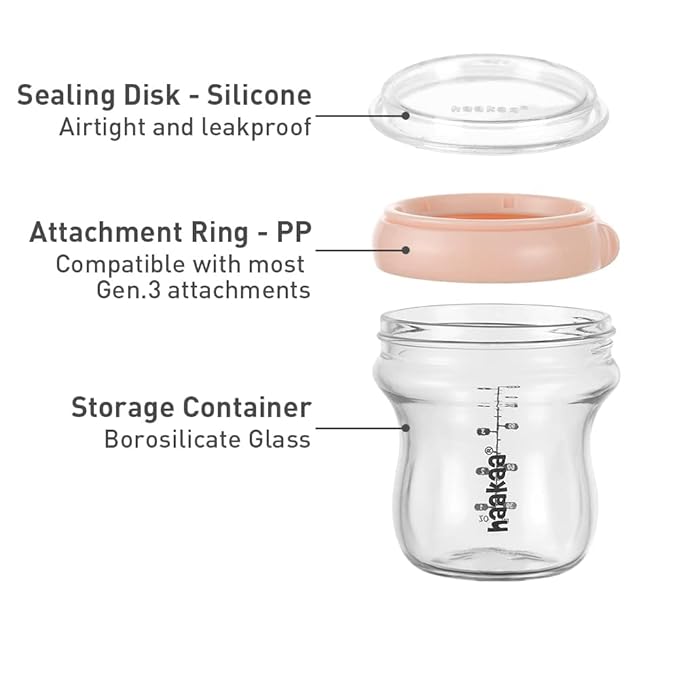 haakaa Breastmilk Storage Bottle Glass Baby Food Storage Jars Food Storage Containers with Leakproof Lid, Dishwasher-Safe, Microwave and Freezer-Friendly, BPA-Free (Peach, 4.2oz/120ml, 1 pc)