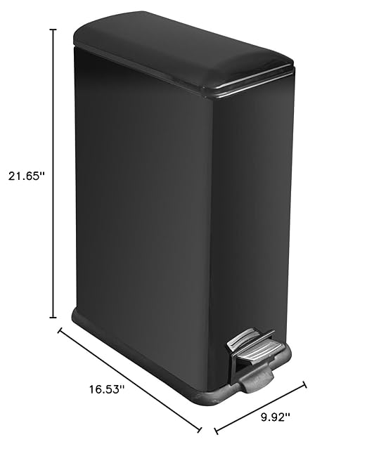 12 Gallon Kitchen Trash Can, Stainless Steel Trash Can with Removal Inner Bucket and Soft-Close Lid, Foot Pedal Trash Bin for Home Office, Narrow Place, 45 Liter, Shiny Black