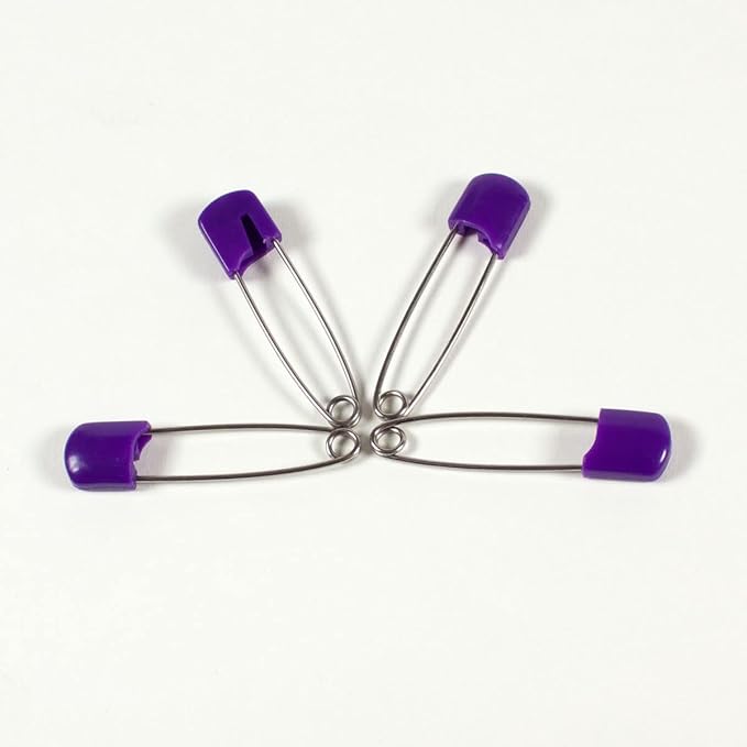 OsoCozy Cloth Diaper Nappy Pins 100 Packs - 100 Stainless Steel Safety Pins with Locking Plastic Heads. Durable, Safe and Cute 2.2 Inches Long (Purple)