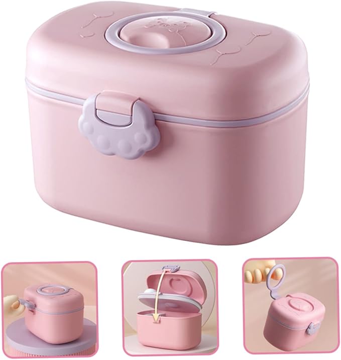 Kisangel 1 Set Baby Formula Dispenser Plastic Formula Container Non-Spill Bowls Powder Travel Handle Lids Dispenser for Food and Storage Fruits,Pink