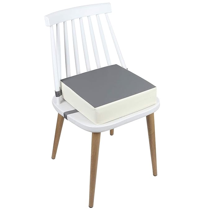 Booster Seat for Kitchen Chair - PU Waterproof Toddler Booster for Dining Table, Portable Travel Increasing Cushion for Kid (Grey)