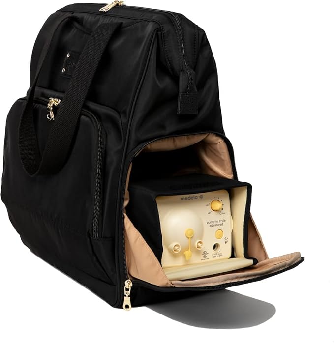 Sarah Wells Norah Breast Pump Backpack for Work & Travel – Insulated Milk Storage, Laptop Sleeve, Stylish Diaper Bag Alternative with Wide-Open Frame – Hands-Free Pumping Bag (Black)