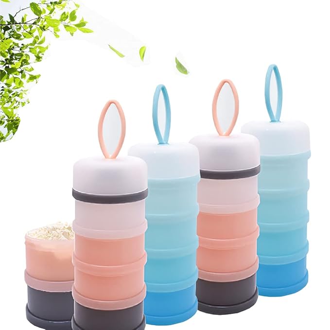 4-Piece Twist Lock Snack Storage Container, Non-Spil Portable and Stackable Storage Travel Container for Protein Powder Formula Nuts and Fruit, BPA Free Durable Plastic Snack Containers