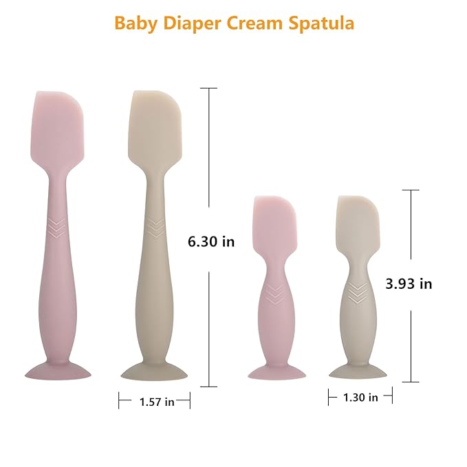 Baby Diaper Cream Spatula Applicator, 4 Pack Butt Paste Spatula Diaper Cream Brush for Newborn Baby, 2 Large and 2 Mini Sizes (Pink, gray)