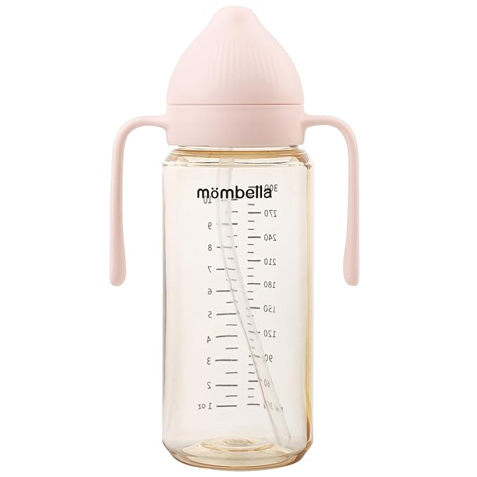 Mombella Classic 2 in 1 Baby Bottle & Straw Cup with Handle, PPSU Baby Bottles & Sippy Cup, Skinsoft Silicone Nipple Milk Feeding Bottle for Babies 6 Months+, Easy Grip, Leak-Proof, 10oz, Pink