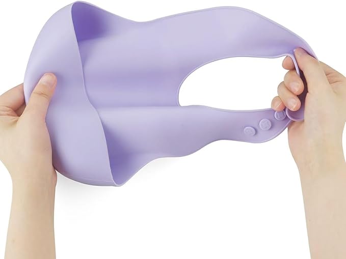 PandaEar Set of 3 Silicone Baby Bibs Waterproof, Soft, Unisex, 10-72 Months (Pink/Purple/Linen)