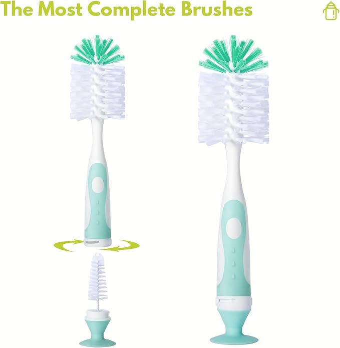CAREBABYMORE 2 Pack Baby Bottle Brush with 4 Pack Straw Brushes, 10.2" Nylon Brushe with Nipple Cleaner and Stand Suction Cup, Yellow