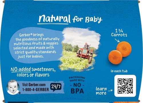 Gerber 2nd Food Baby Food Carrot Puree, Natural & Non-GMO, 4 Ounce Tubs, 2-Pack