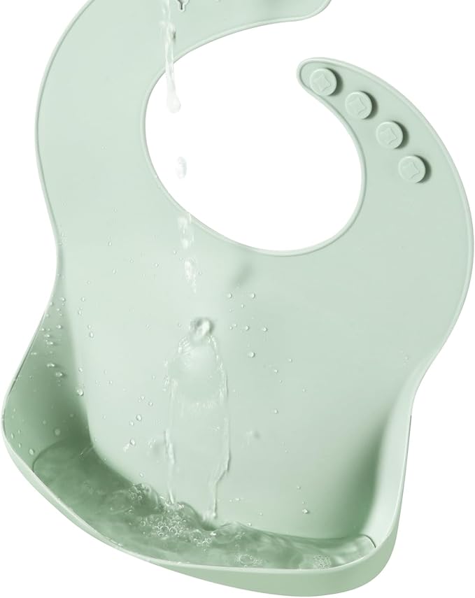 PandaEar 3-Pack Silicone Baby Bibs for Infants & Toddlers - Waterproof Soft Food Catcher Pocket - Easy Wipe & Dishwasher Safe - Adjustable Fit (Lake Green, Blue, Grey)