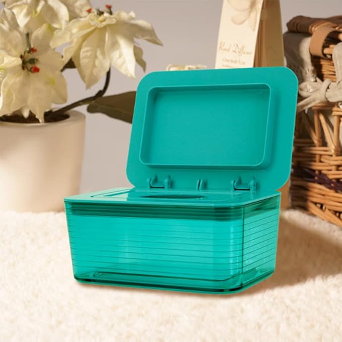 Clear Wet Wipes Box, Wet Dry Tissue Box Cover Holder, Facial Tissue Storage Box Baby Wipes Fresh Dispenser with Lid Seal Dust-Proof for Home Office (Green)