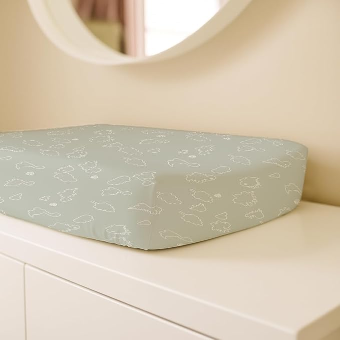Changing Pad Cover for Baby Boys Girls 2 Pack, Fits Standard 32”×16” Changing Table Pads, Silky Breathable Stretch Knit, Machine Washable (Sage Dino)