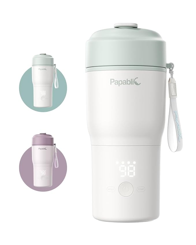 Papablic Portable Bottle Warmer, 85W Fast Baby Bottle Warmer for Travel & Home, Heats Breastmilk & Formula & Water, 4 Temperature Settings, Wide Mouth, Fits Car Cup Holder, RechaSeasalt Blue