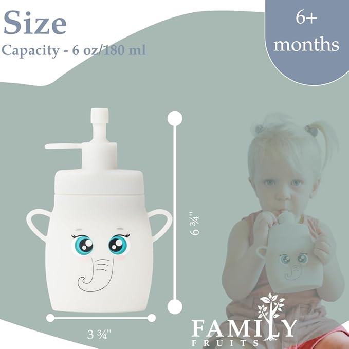 BPA Free, Silicone, Reusable Pouches for Toddlers 2 Pack Elephants, Easy to Clean Fill, Reusable Baby Food Pouches, Homemade Organic Smoothie, Puree, Applesauce, Yogurt, Refillable Food Pouches
