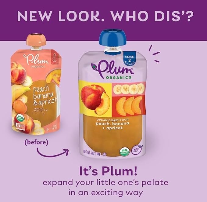 Plum Organics Stage 2 Organic Baby Food - Peach, Banana, and Apricot - 4 oz Pouch (Pack of 6) - Organic Fruit and Vegetable Baby Food Pouch