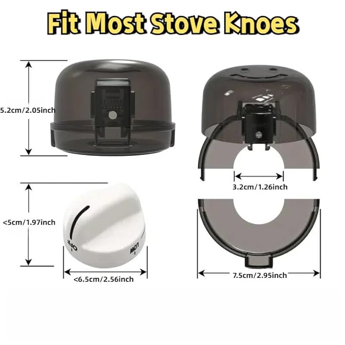 Stove Knob Safety Covers for Child (5 Pack, Black) - Universal Gas Stove Knob Locks, Heat-Resistant,Dual-Key Design,Easy Install with Strong Adhesive Tape,Fits Most Stove Knobs