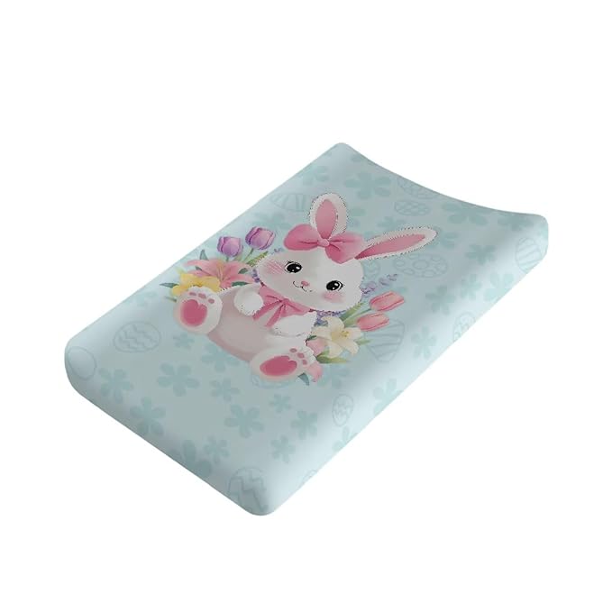 Easter Decor Changing Table Pad Cover Rabbit Diaper Changing Pad Cover Soft Breathbale Diaper Pad Cover Portable 32''*16'' Nursery Decor