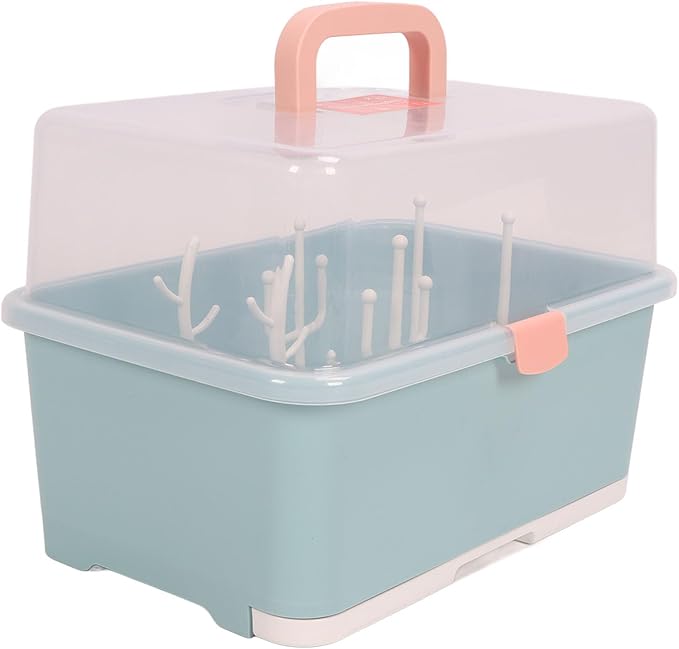 Bottle Drying Storage Box, Strong Load Capacity, Portable Breastfeeding Cutlery Box, Dry Keep Container, Easy Assembly, Removable PP Cover for (Olive Green)