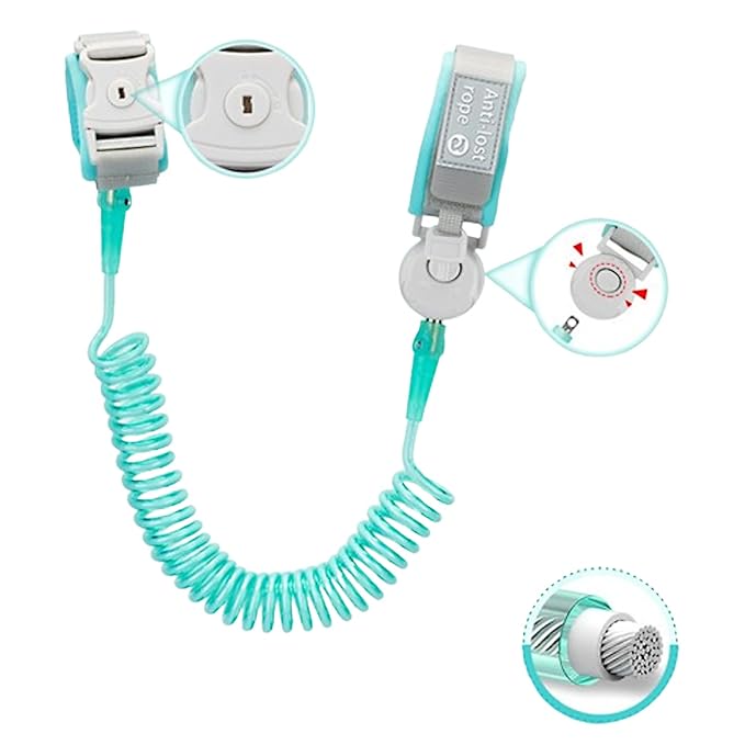 Anti Lost Wrist Belt, 2M Anti Lost Wrist Link, 360°Rotate Toddler Wrist Strap with Elastic Wire Rope and Security Lock for Walking(Blue)