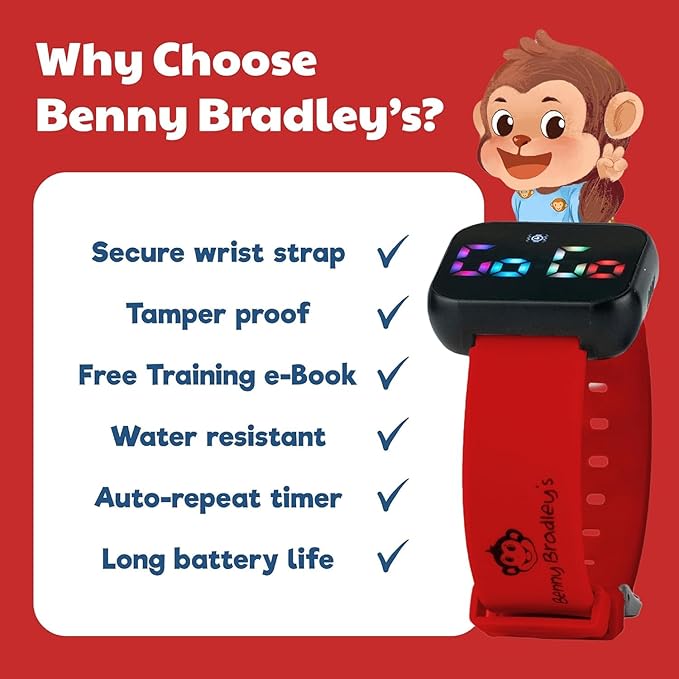 Potty Training Watch for Kids V4 – A Water Resistant Toilet Reminder Device for Boys & Girls to Train Your Toddler with Fun/Musical & Vibration Interval Reminder with Potty Training eBook (Red)