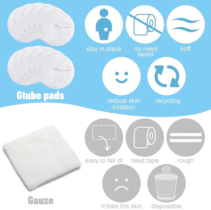 Sosation 20 Pack Feeding Tube Pads G Tube Button Pad with Cover Reusable Feeding Supplies Cotton Button Covers Peritoneal Abdominal Dialysis Peg Supplies for Nursing Care, White