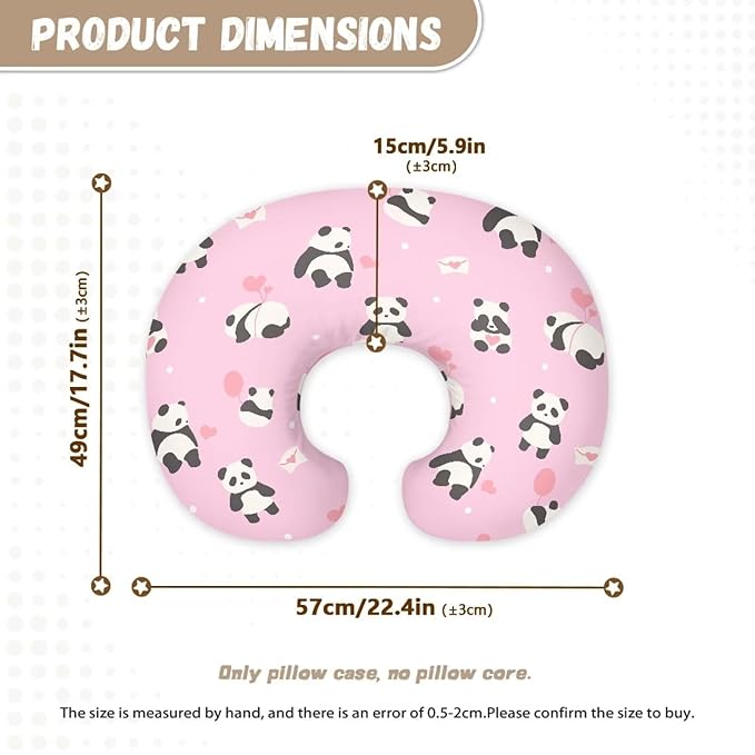 Nursing Pillow Cover Panda Pink Stretchy Removable Cover for Breastfeeding Pillows, Ultra Soft Comfortable Slipcover Ultra Soft Snug Fits On Infant Nursing Pillow