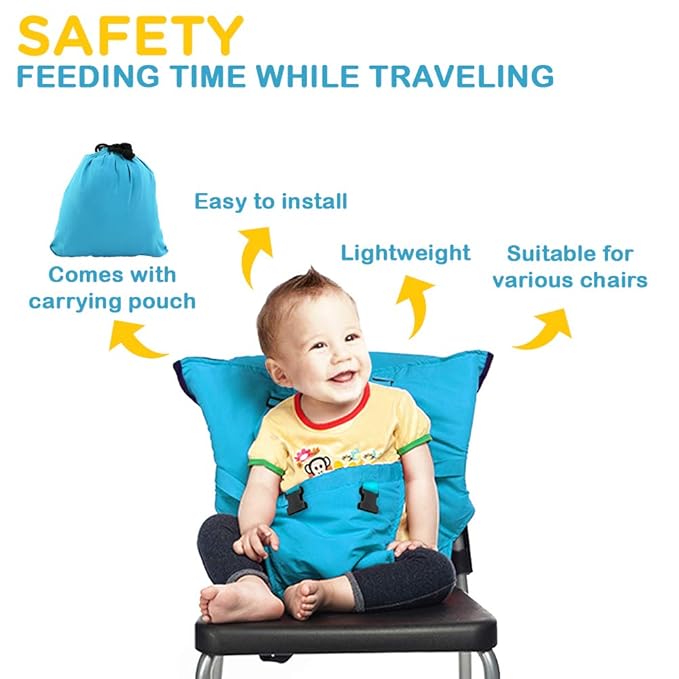 Baby High Chair Portable Easy Seat Harness for Travel Feeding Time, Suitable for Dining Camping Chair, Holds Baby Infant Toddler Up to 44 lbs, Hand Wash Cloth Included