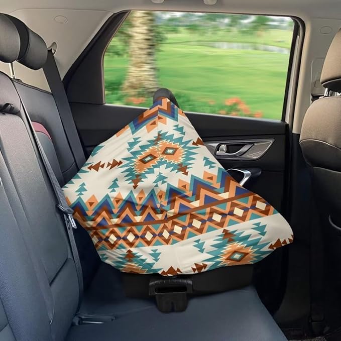 Coldinair Native Aztec Geometric Ultra Soft and Stretchy Car Seat Cover for Baby Boys Girls,Car Seat Canopy Nursing Cover,Multi-use Cover,Baby Breastfeeding Cover