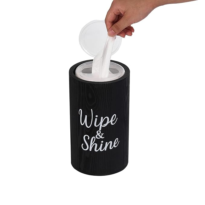 GoFika Wood Disinfecting Wipe Dispenser for Kitchen Farmhouse Countertop Organizer Storage Container Black