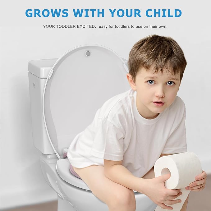 GAOMON Toilet Seat, Round Toilet Seat with Toddler Seat Built in, Potty Training Toilet Seat Round Fits Both Adult and Child, with Slow Close and Magnets- white and blue