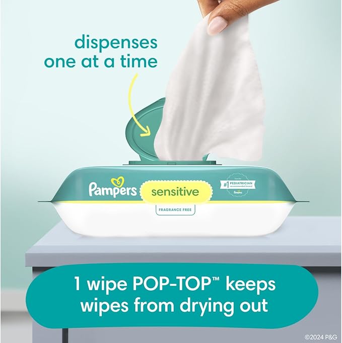 Pampers Easy Ups Pull On Training Underwear Boys, 3T-4T, 2 Month Supply (2 x 124 Count) with Sensitive Water Based Baby Wipes 12X Multi Pack Pop-Top and Refill (1008 Count)