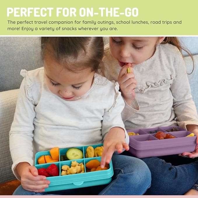 melii Snackle Box | 6-Compartment Divided Snack Container, BPA-Free Food Storage with Removable Dividers for School, Travel & On-the-Go Snacking (Shark)