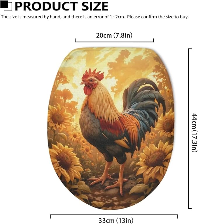 Toilet Seat Covers for Bathroom Rooster Sunflower Toilet Lid Covers Flannel Fabric Toilet Cover Set Stretch Washable Protector Cover Suitable for Home School Hotel Dormitory Apartment