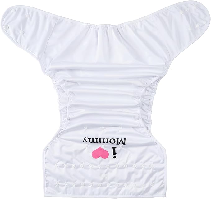 Littleforbig Washable Adjustable Reusable Waterproof Cloth Adult Diaper Wrap Cover One Size - I Love Mommy White
