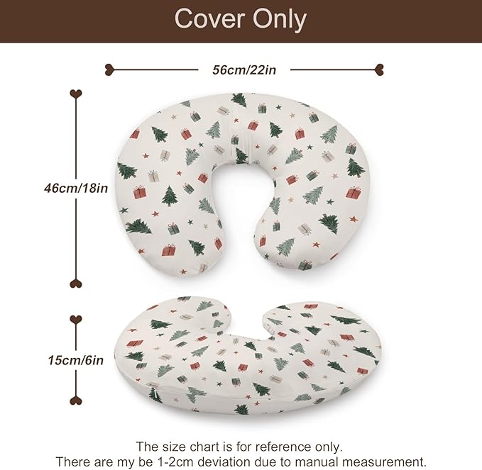 Christmas Trees Winter Holiday Stars Pattern Nursing Pillow Cover, Unisex Removable Breastfeeding Pillowcase Slipcover for Baby Girls Boys Newborns Toddlers, Cover Only