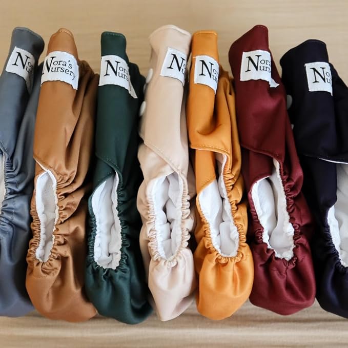 Nora's Nursery AWJ Cloth Diapers 7 Pack with 1 Wet Bag - Waterproof Cover, Washable, Reusable & One Size Adjustable Pocket Diapers for Newborns and Toddlers - Pacific Neutrals