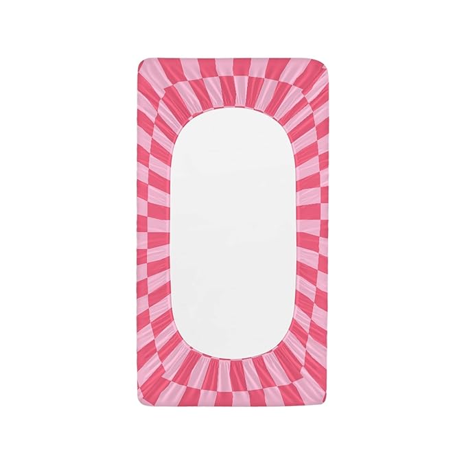 Rose Pink Checkered Changing Pad Cover for Baby Girls Boys Cartoon Breathable Diaper Change Table Sheet Soft Stretchy Cute Change Table Mat Cover Fit 32x16