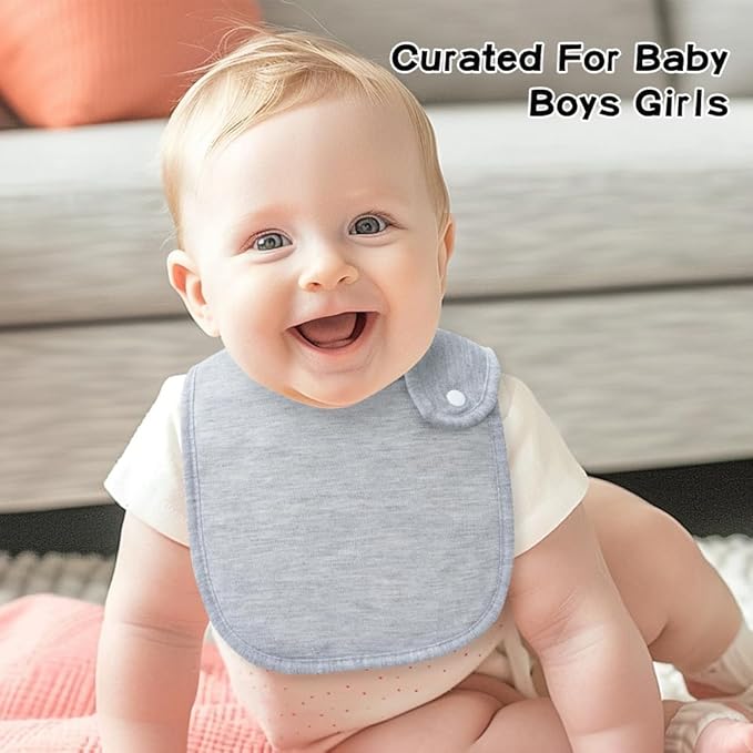 8 Pack Baby Bibs Unisex Adjustable with Snaps Ultra Soft Absorbent Drooling Teething for Boys and Girls