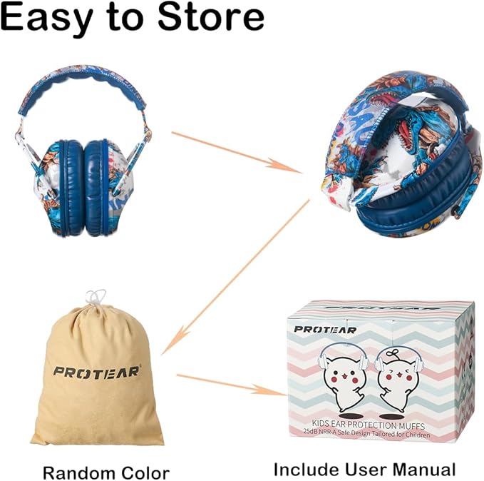 Kids Hearing Protection,25dB NRR Noise Reduction,Sound Proof for Kids,Toddler,Safety Earmuffs for Concert,Airplane,Autism,Monster Jam,Travel,School- Blue Dinosaur
