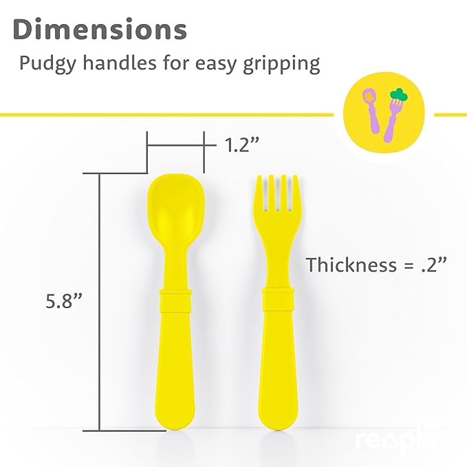 Re-Play Toddler Forks and Spoons Set - 4x4 Utensils Set for Kids - Dishwasher and Microwave Safe - Made in USA - Set of 8-5.8" x 1.2" x 0.2" - Easter