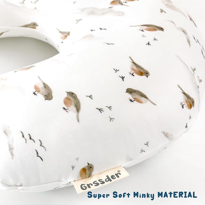 GRSSDER Nursing Pillow Cover, Stretchy Soft Minky Breast Feeding Pillow Covers, Fit Most Nursing Support Pillows for Breastfeeding, Comfortable Safe Pillow Cover, Lovely Birds