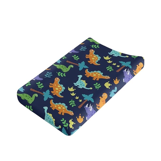 ZDCUSTOM Dinosaur Pattern Unisex Baby Changing Pad Cover Soft Changing Table Sheets Washable Diaper Change Sheet Crib Mat Fits 32"x16" Contoured Pad