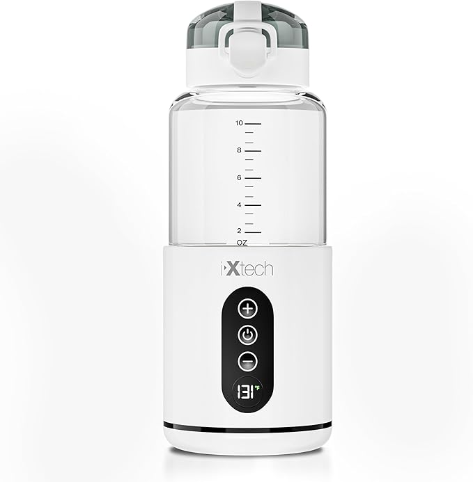 IXTECH Portable Water Warmer for Travel, Instant Breastmilk, Baby Formula, Water, Portable Bottle Warmer, 10., Ounces with Adjustable Temperature Control, Rechargeable and Wireless.