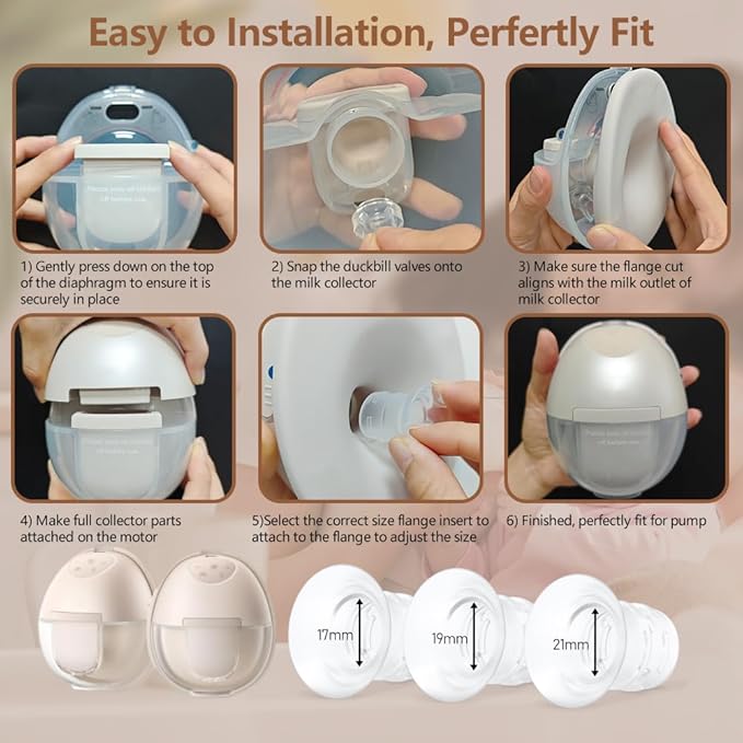 6pcs 17/19/21mm Flange Insert Compatible with eufy S1 Pro/S1/E10/E20, Fit for Momcozy M9/M6/M5/S12 pro Breast Pump, Replace for Spectra/Medela/MomMed/eufy/Lansinoh/Elvie with 24mm Flange/Shield