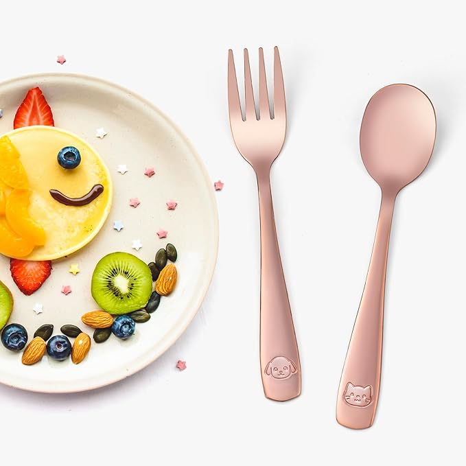 DRKIO Stainless Steel Toddler Utensils Set - 6 Pieces Kids Silverware Set Children Safe Food Grade Small Forks and Spoons Dishwasher Safe Mirror Polished