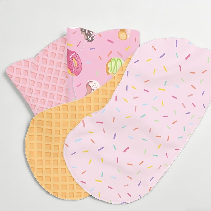 5 Pack Baby Burp Cloths for Girls, Soft Cotton, Pink Ice Cream Theme Design, Super Absorbent Baby Burping Cloths for Newborns, Machine Washable and Reusable Baby Spit-Up Cloths