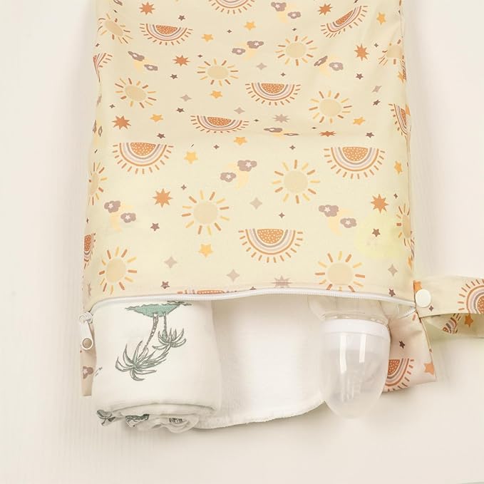 2 Pcs Wet Bags Waterproof Reusable Zippered Pocket Cloth Diaper Wet Dry Bags for Travel Beach Pool Swim, Baby Diapers,Gym Yoga Wet Clothes,Swimsuit,water wipes (Moon Star)