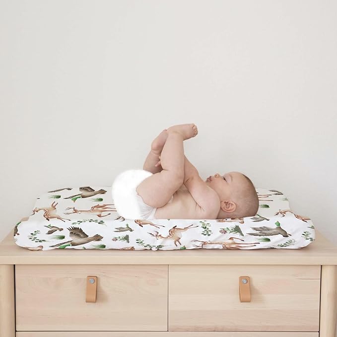 Wild Animals Hunting Baby Changing Pad Covers for Boys Girls 32''x16'' Hunting Animals Leaves Unisex Fitted Changing Table Pad Covers Mats Soft Breathable Nursery Diaper Change Table Sheets