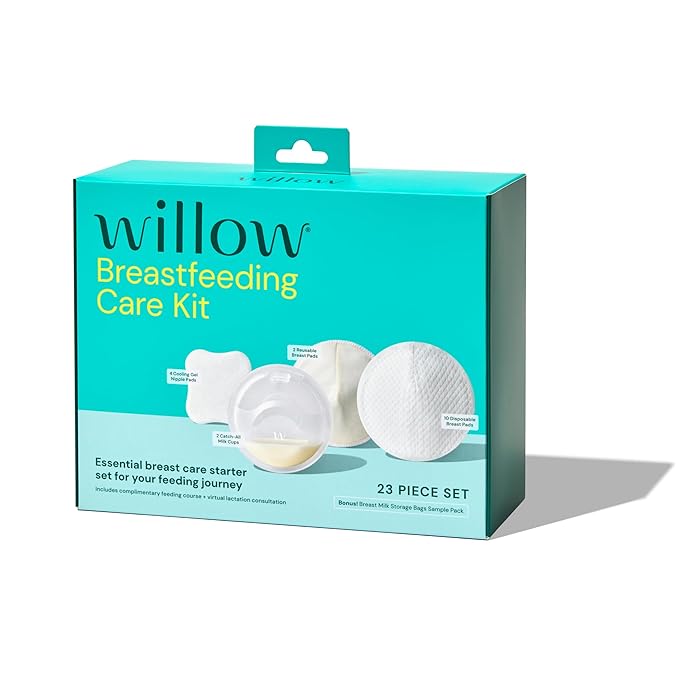 Willow - Breastfeeding Care Kit - Includes Catch- All Cups, Gel Nipple Pads, Resusable & Disposable Breast Pads - Free Feeding Course & Lacation Support - Breastfeeding Essentials for Postpartum