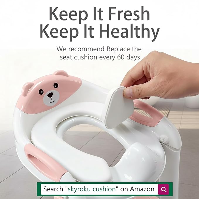 Potty Training Seat with Step Stool Ladder, Toddler Toilet Seat for Boys Girls, Adjustable 6 Heights Fits Round & Elongated Toilets, Anti-Slip Pads & Leak-Proof Guard